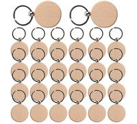 FENGQQKJ Lot de 25 porte-clés en bois brut en bois, pendentifs en bois, porte-clés ronds, en bois, étiquettes pour bagages, crochets porte-clés en bois, inscriptibles pour sculpture bricolage