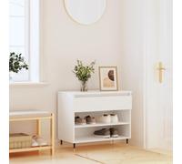 Fengshui Armoire à chaussures blanche 70 x 36 x 60 cm en bois avec 1 tiroir et 2 compartiments ouverts, rangement sans poussière, plateau supérieur robuste et pieds métalliques stables pour un