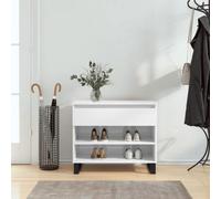 Fengshui Armoire à chaussures en bois blanc brillant 70 x 36 x 60 cm avec 1 tiroir et 2 compartiments ouverts, rangement sans poussière, plateau supérieur robuste, pieds en métal, support mural inclus