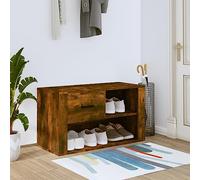Fengshui Armoire à chaussures en chêne fumé 80 x 35 x 45 cm avec tiroir, 2 compartiments pour chaussures, plateau supérieur stable utilisable comme étagère ou banc, montage facile