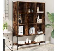 Fengshui Bibliothèque en chêne fumé 102 x 30 x 141,5 cm, étagère sur pied en acier et bois avec 9 compartiments ouverts et étagère inférieure, design peu encombrant pour salon, bureau