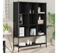 Fengshui Bibliothèque noire 102 x 30 x 141,5 cm en bois et acier, 9 compartiments ouverts et 1 étagère inférieure, design peu encombrant, polyvalente comme séparateur de pièce, pour salon, bureau