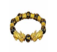 Fengshui Bracelet avec perles d'obsidienne licorne Pixiu - Couleur dorée - Pour femme - Bijou tendance - Bracelet avec proverbes