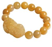FengShui Bracelet de richesse Pixiu/Pi Yao portant des pièces anciennes en soie dorée naturelle, 10MM, Acétate, Pas de pierre précieuse