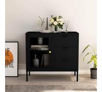 Fengshui Buffet noir 75 x 35 x 70 cm en acier et verre trempé