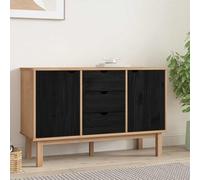 Fengshui Buffet OTTA noir 113,5 x 43 x 73 cm en pin massif | 3 tiroirs, 2 portes, finition cirée, design scandinave pour salon et salle à manger