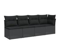 Fengshui Canapé de jardin 4 places en rotin synthétique noir avec coussin | Design modulaire, housses amovibles et lavables, résistantes aux intempéries, faciles d'entretien