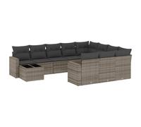 Fengshui Ensemble de canapé 11 pièces en polyrotin gris avec coussins | Design modulaire, plateau de table en verre trempé, housses amovibles et lavables, pour jardin, terrasse