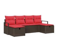 Fengshui Ensemble de canapé 5 pièces en rotin synthétique avec coussins | Design modulaire, cadre en acier revêtu par pulvérisation, 2 sièges centraux, 2 canapés à accoudoirs, 2 repose-pieds