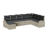 Fengshui Ensemble de canapé 8 pièces en polyrotin avec rangement, gris clair | Design modulaire, accoudoirs rembourrés, coussins en polyester, cadre en acier revêtu par pulvérisation