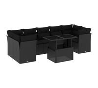 Fengshui Ensemble de canapé de jardin 8 pièces avec coussins en rotin synthétique noir | Plateau de table réglable, housses amovibles et lavables, design modulaire, coussins rembourrés épais