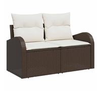 Fengshui Ensemble de canapé de jardin avec coussin 8 pièces marron crème | Design modulaire en polyrotin, 3 places centrales, 4 canapés, table, espace de rangement