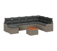 Fengshui Ensemble de canapé de jardin modulaire 9 pièces en polyrotin gris | Avec espace de rangement, bois d'acacia, module d'angle, repose-pieds, table de jardin, pour terrasse