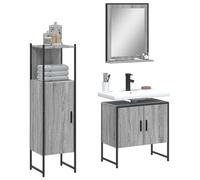 Fengshui Ensemble de meubles de salle de bain 3 pièces gris avec miroir et beaucoup d'espace de rangement, fabriqué en acier revêtu par pulvérisation et matériau en bois, offre une construction