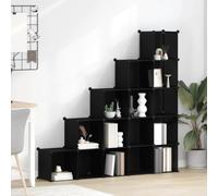 Fengshui Étagère cubique en polypropylène noir, 15 cubes modulaires, système d'étagères en plastique PP imperméable avec cadre en acier robuste, assemblage facile avec marteau en bois