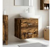 Fengshui Lavabo mural en bois 49,5 x 41 x 64,5 cm | Poignées argentées, système de drainage rapide, tiroirs, assemblage requis