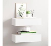 Fengshui Lot de 2 étagères murales flottantes avec tiroirs en MDF et métal, blanc, 40 x 23,5 x 10 cm, pour petits objets tels que bijoux et clés, ajoutent un charme élégant à votre salon