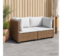 Fengshui Lot de 2 meubles de salon en rotin naturel avec coussins | Bois d'acajou massif, design modulaire, coussin en mousse, pour l'intérieur et l'extérieur
