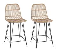 Fengshui Lot de 2 tabourets de bar en rotin et acier naturel 44 x 54 x 96 cm
