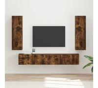 Fengshui Lot de 3 meubles TV en bois de chêne fumé | Montage mural, 3 unités, rangement flexible, design moderne, pour le salon