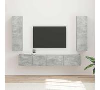Fengshui Lot de 3 meubles TV en bois gris béton | Montage mural, 3 unités, rangement flexible, pour salon, appareils multimédias