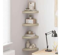 Fengshui Lot de 4 étagères murales d'angle flottantes en MDF aspect chêne 25 x 25 x 3,8 cm Étagère d'angle pour présentation de livres et articles de décoration