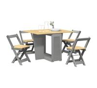 Fengshui Lot de 5 tables pliantes en bois de pin et bois gris avec table extensible papillon et quatre chaises pliantes, rangement peu encombrant, polyvalent comme table à manger