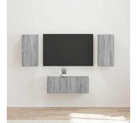 Fengshui Lot de 6 meubles TV en bois Sonoma gris | Montage mural, 5 unités, organisation multimédia, design moderne, salon