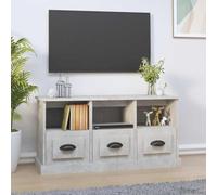 Fengshui Meuble TV en bois gris béton 100 x 35 x 50 cm | 3 tiroirs, 3 compartiments ouverts, espace de rangement, décoration, avec support mural