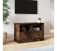 Fengshui Meuble TV en chêne fumé 80 x 35 x 50 cm | 2 tiroirs, 2 compartiments ouverts, espace de rangement, décoration, avec support mural