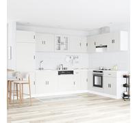Fengshui Porto Lot de 2 meubles de lavabo avec porte en bois blanc | Design rectangulaire, pieds stables, grands compartiments, nettoyage facile, style moderne