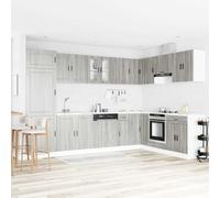 Fengshui Porto Lot de 2 meubles de lavabo avec porte en bois gris | Pieds stables, grands compartiments, portes lisses, longues poignées, nettoyage facile