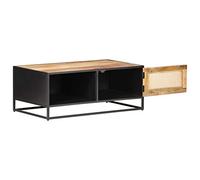 Fengshui Table basse 90 x 50 x 35 cm en bois de manguier brut | Bois de manguier massif, tressage de Vienne, cadre en fer, espace de rangement, charme rustique