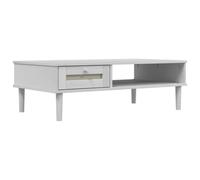 Fengshui Table basse aspect rotin blanc 100 x 55 x 33 cm en pin | Bois de pin massif, vernis UV, tiroir avec compartiment, façade en rotin synthétique fait à la main