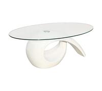 Fengshui Table basse avec espace de rangement, blanc brillant | Table ovale en verre, construction robuste, facile d'entretien, table d'appoint pour salon