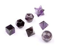 fengshuisale Lot de 7 symboles géométriques sacrés sculptés en améthyste platonique avec étoile Merkaba en cristal de guérison, équilibrage W3486