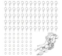 FENGWANGLI Lot de 300 fermoirs mousquetons argentés de 12 mm et anneaux ouverts pour la fabrication de bijoux, crochet de fixation de collier pour colliers et bracelets, sans nickel