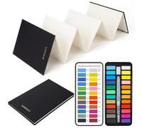 fengxuanwl Kit de peinture aquarelle avec carnet de croquis accordéon, 24 couleurs, 100 % coton 300 g/m², mini kit de peinture de voyage avec pinceau à eau et éponge pour artistes débutants