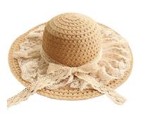 Fengyan Chapeaux Chapeau de soleil d'été en dentelle for femmes, chapeau de paille à large bord, casquette de plage latérale, chapeau de paille souple for femmes, chapeau de paille à franges solides e