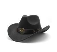 Fengyan Chapeaux Chapeau Tibétain Vintage Chapeau Western Cowboy Chapeau avec Accessoires de Tête de Vache, Chapeau Automne et Hiver Style Ethnique, Noir , 6 7/8/7 1/8