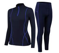Fengzio sous Vetement Thermique Femme Doublure Polaire Ensemble Chauds Femme avec Col Montant Coupe-Vent, Fonctionnel Manches Longues Chaud & LéGer Ski Hiver