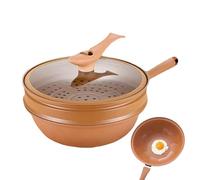 Fenhua Wok en Argile AntiadhéSif avec Panier Vapeur, Pot À Vapeur Multifonctionnel À Microo Pression en Argile De Poterie, avec Couvercle en Verre, Grille Cuite À La Vapeur, PoêLe À Frire