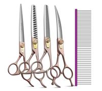 Fenice Peak Lot de 4 paires de ciseaux de toilettage professionnels en acier inoxydable 440C pour chien - 19,1 cm - Or rose