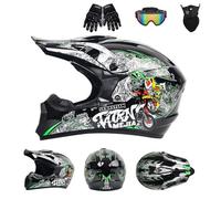 FENIQG Intégral Casque Motocross Ensemble, avec Lunettes Gants Masque, Hors Route Moto Karting Scooter Casque, Descente MTB VTT BMX Enduro Quad Vélo de Saleté Accident Casque,9-L