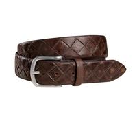 Fenix Siena Ceinture réglable en cuir pour homme - Taille 85 cm à 110 cm - Boucle argentée vintage - 35 mm de large - Ceinture en cuir de vachette pleine fleur avec gaufrage tressé
