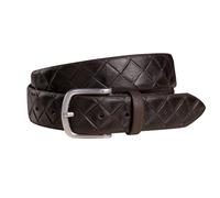 Fenix Siena Ceinture réglable en cuir pour homme - Taille 85 cm à 110 cm - Boucle argentée vintage - 35 mm de large - Ceinture en cuir de vachette pleine fleur avec gaufrage tressé