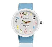 FENKOO Femme Montre Tendance Quartz PU Bande Dessin-Animé Noir/Bleu/Rouge/Orange/Vert/Jaune Marque-