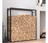 FENLAX Étagère à bois de chauffage, noir mat, 110 x 28 x 116 cm, en acier, aide à l'empilage pour bois de chauffage, extérieur, métal, étagère à bois de chauffage, étagère à bois de chauffage, étagère