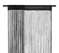 FENLAX Lot de 2 rideaux à fils - 100 x 250 cm - Noir - Pour porte de terrasse - Rideau de porte - Protection contre les insectes - Séparateur de pièce - Décoration de vitrine - Rideaux polyvalents