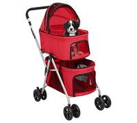FENLAX Poussette pour 2 chiens - Pliable - En tissu Oxford - Rouge - 83 x 48 x 97 cm - Pour petits chiens - Poussette pour chat - Pour l'extérieur - Poussette pour chien et autres animaux domestiques